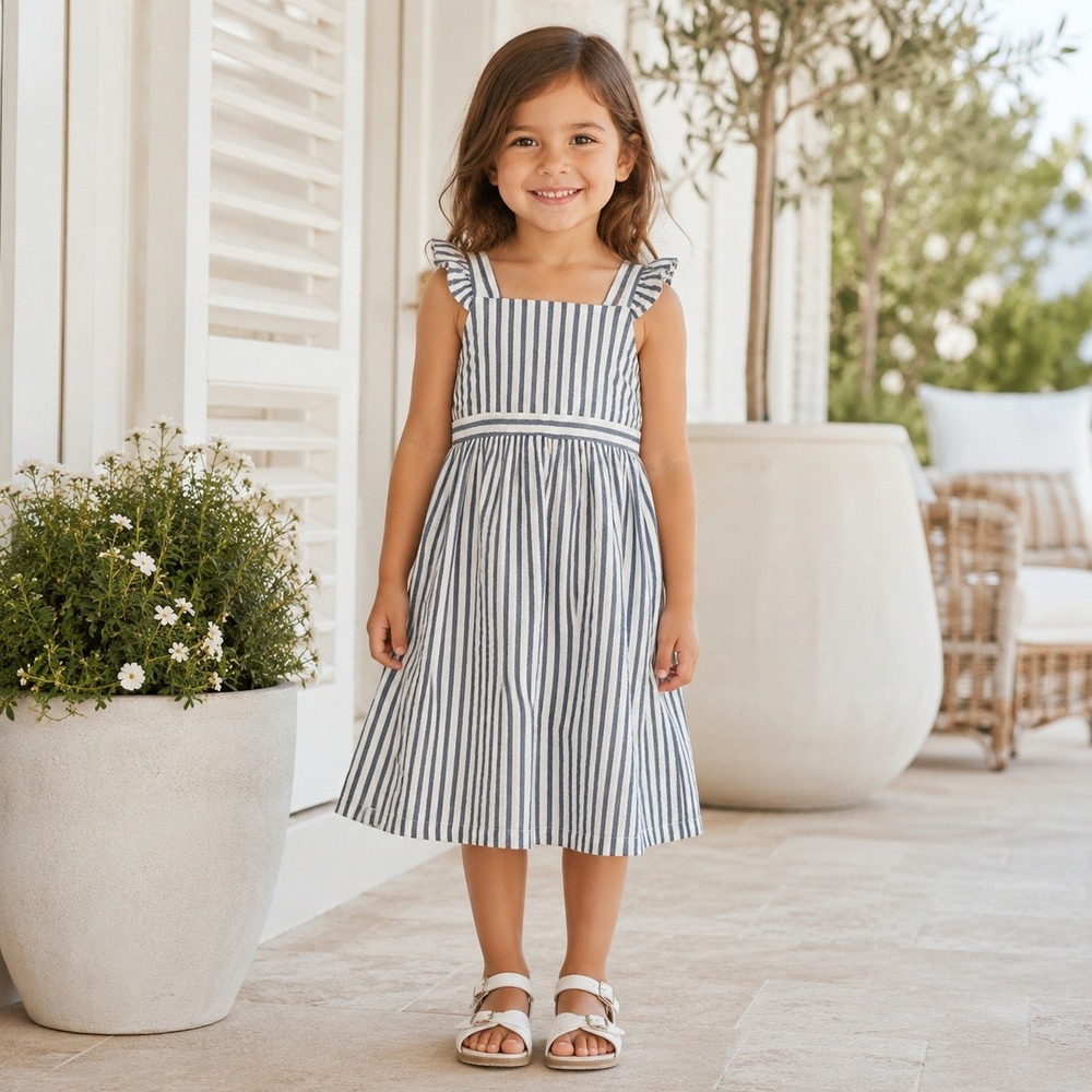 Baby Gap Striped Ruffle Strap Dress 4T Blue‎ White